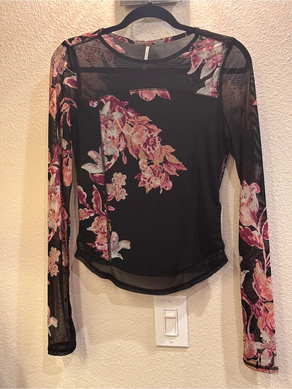 Free People Betty’s Garden Black Floral Long-Sleeve Mesh Top